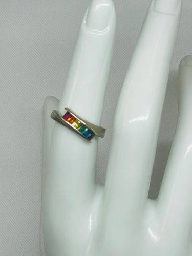 Rainbow Rhinestone Sterling Silver Ring